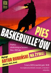 Plakat reklamujący projekcję filmu Pies Baskervilleów